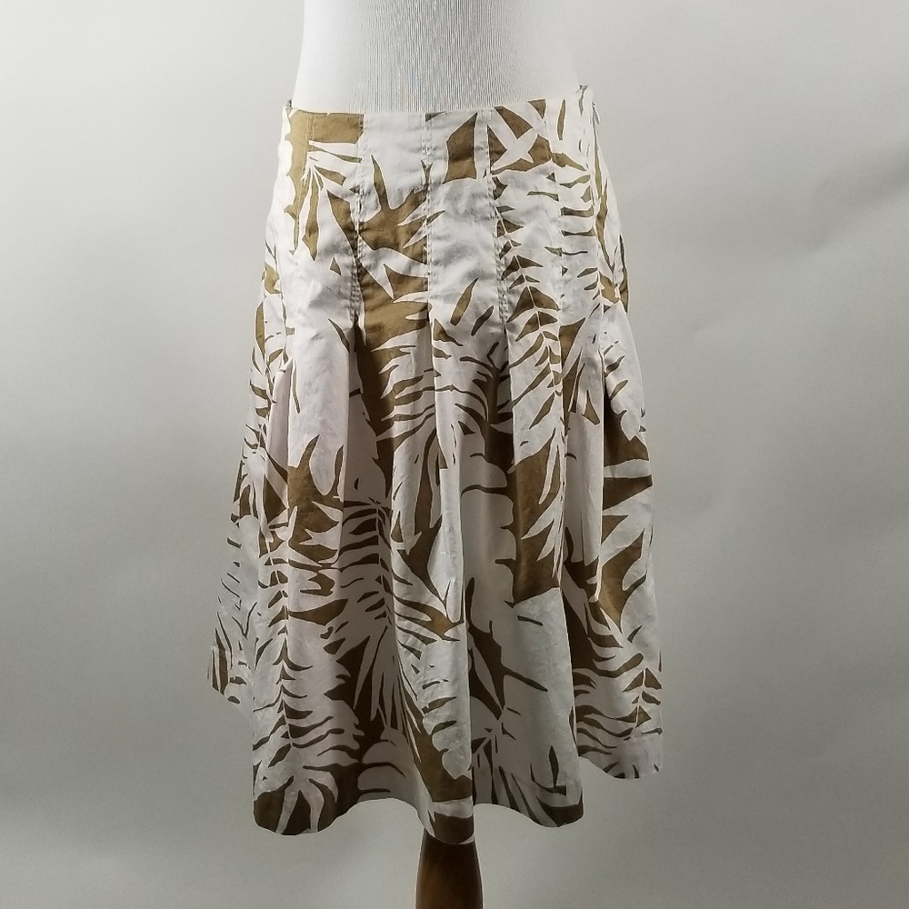 Talbots White Brown A-Line Skirt Palm Leaves Sz 8